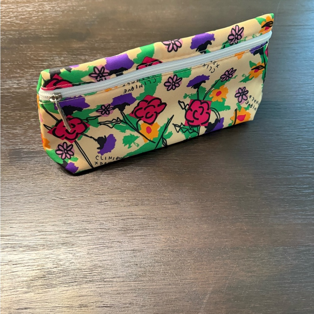 Clinique Floral Cosmetic Bag with Multicolor Design